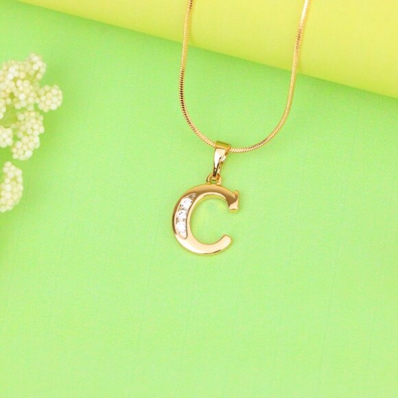 "Rose Gold Letter C Pendant with Crystals – 18K Gold Plated Charm, XPPT1352 - Picture 10 of 13